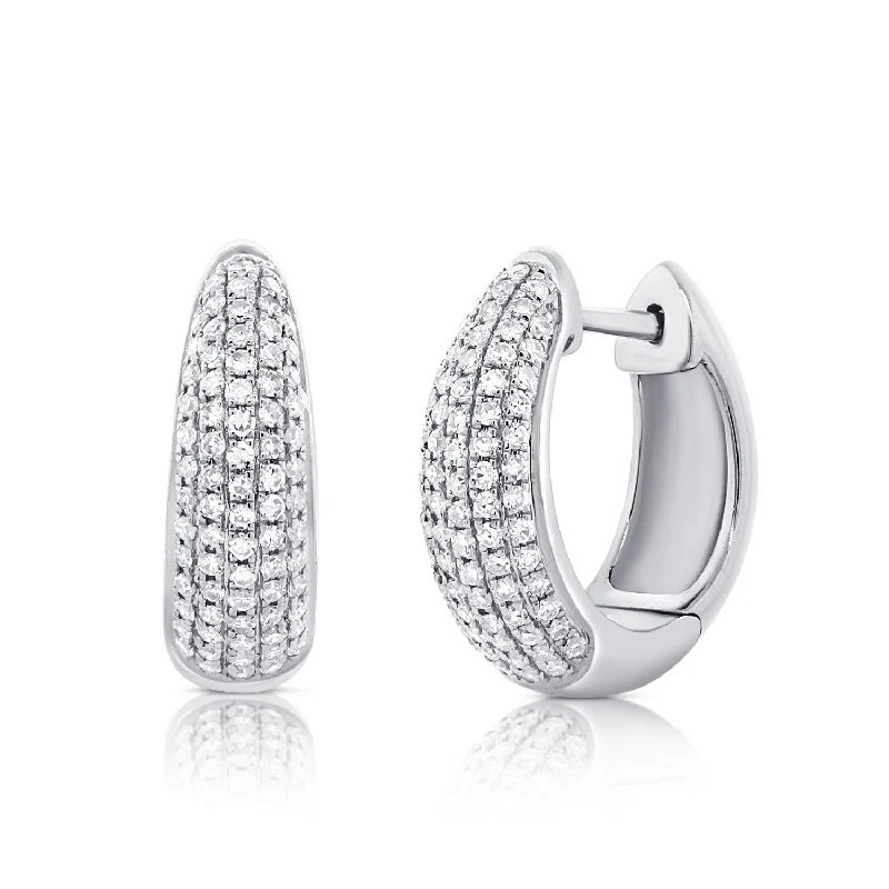 women's earrings with contemporary style -14K White Gold Diamond Pave Huggie Earrings