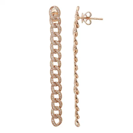 women's earrings with round-cut diamond -14K Rose Gold Diamond Link Earrings