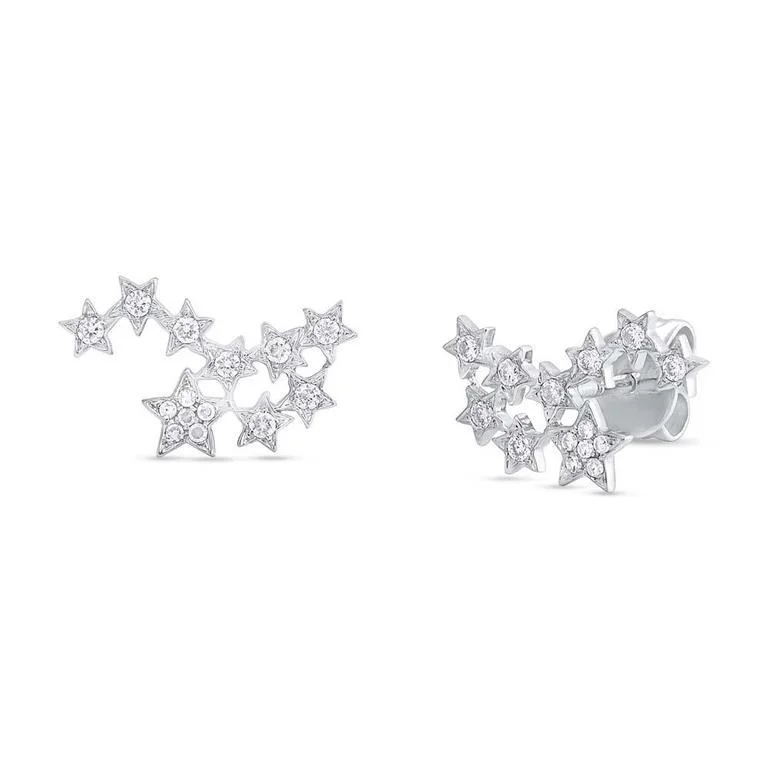 women's earrings with gemstone -14K White Gold Diamond Star Constellation Earrings