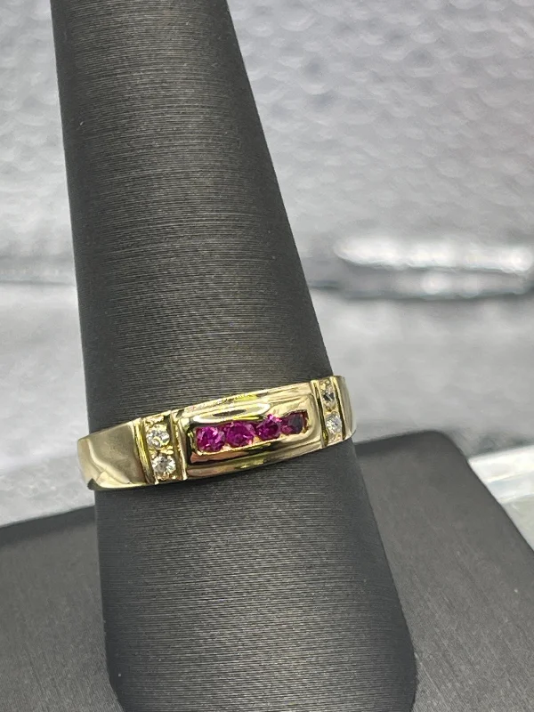 women's engagement rings with minimalistic elegance -Ladies or Gents 18 Karat Solid Yellow Gold Ruby and Diamond Band Ring