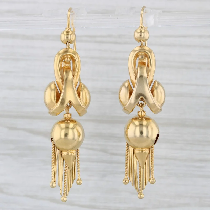 women's earrings with birthstone -Antique Fringe Dangle Statement Earrings 15k Yellow Gold Hook Posts