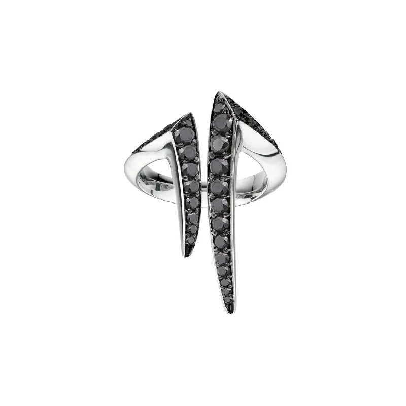 women's engagement rings with baguette-cut side stones -Sabre Fine Aerial Split Ring - 18ct White Gold & Black Diamond