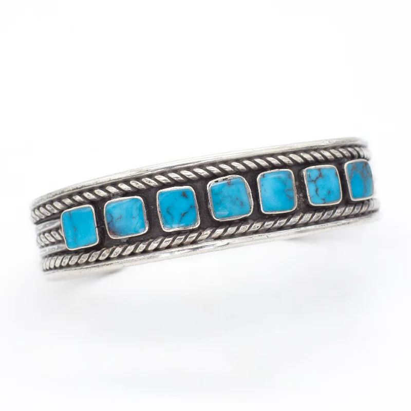 women's bracelets with chic design -Navajo Handmade Sterling Silver Turquoise Cuff Bracelet (Hallmark Unknown)