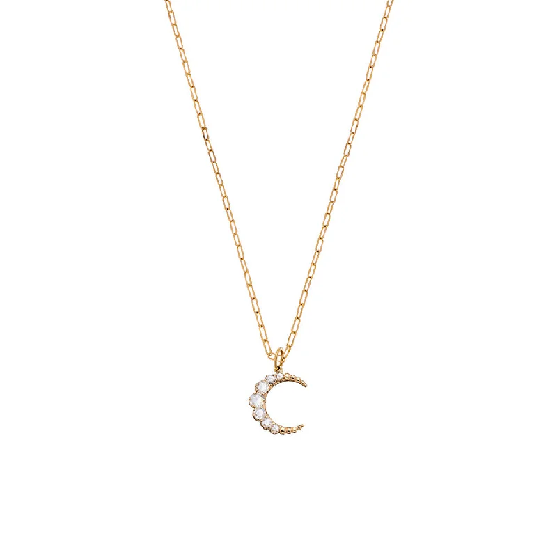 women's necklaces with bold pendant -Karat Yellow Gold Large Crescent Moon pendant with white Diamonds