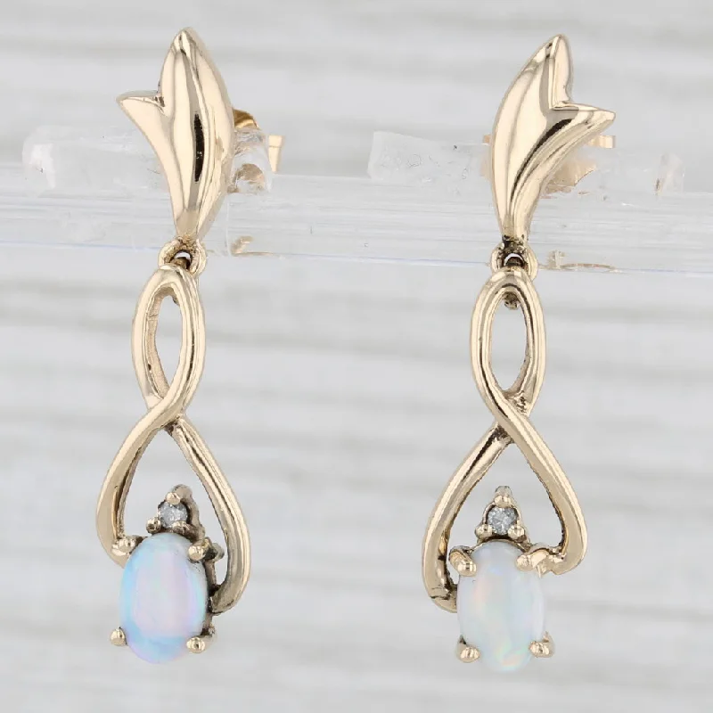 women's earrings with rose-cut diamonds -Opal Diamond Dangle Earrings 14k Yellow Gold Oval Drops