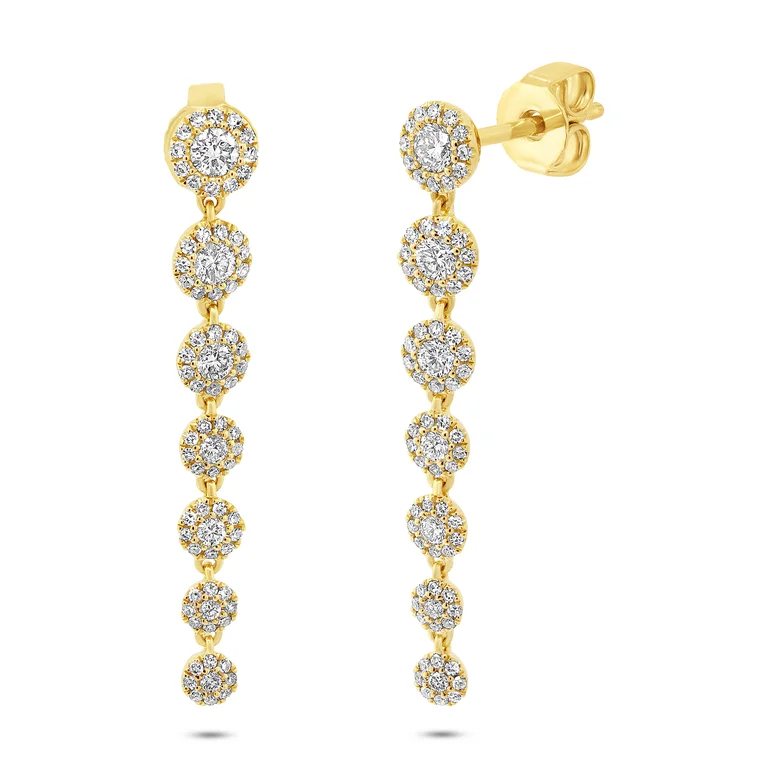 women's earrings with princess-cut diamond -14K Yellow Gold Diamond Halo Dangle Earring