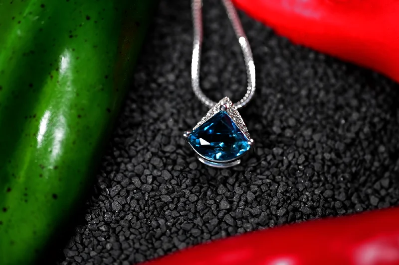 women's necklaces with crystal accents -8.03CT BLUE TOPAZ CUSTOM PENDANT