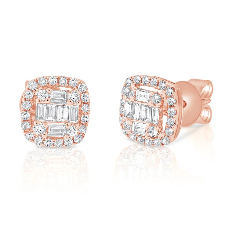 women's earrings with drop design -14K Rose Gold Diamond Cluster Earrings