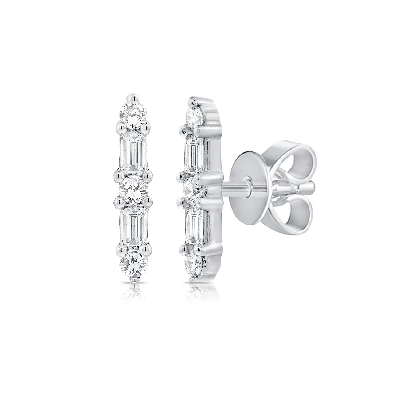 women's earrings with intertwined bands -14K White Gold Diamond Bar Earrings