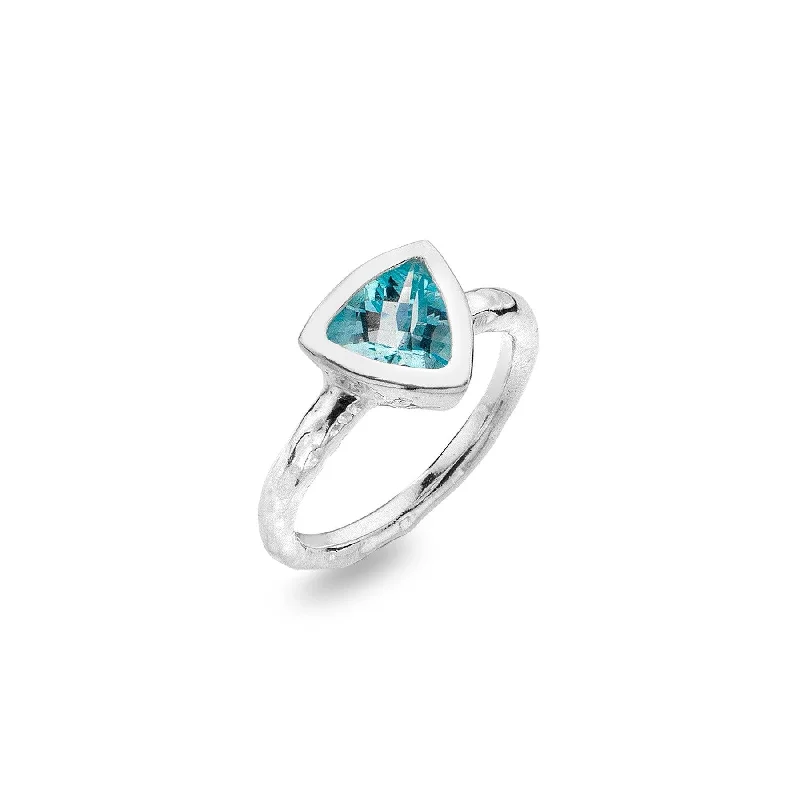 women's rings with cubic zirconia -Sea Gems Triangle Blue Topaz Solitaire Ring