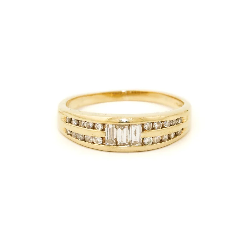 women's engagement rings with antique filigree -14k Gold x 5mm Baguette & Round Diamond Double Row Channel Set Band