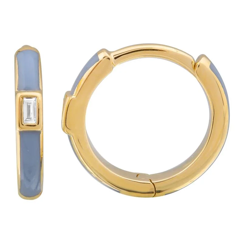 women's earrings with petite style -14k Yellow Gold Dusk Enamel & Diamond Huggie Earrings