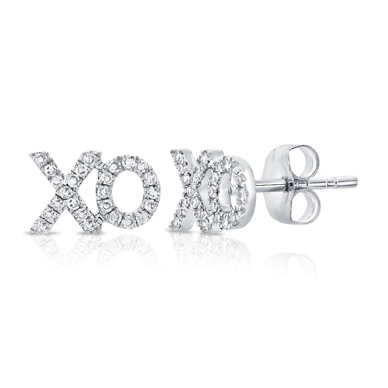 women's earrings with fusion styles -14K White Gold Diamond "XO" Stud Earrings