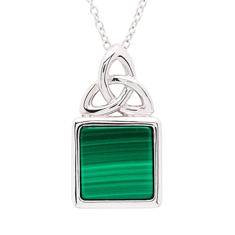 women's necklaces with fine detailing -Sterling Silver Malachite Trinity Pendant with Chain SP2331