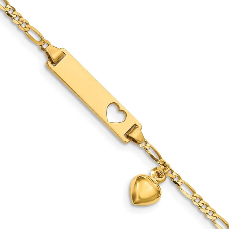 women's bracelets with wire wrap -14k Cut-out Heart w/Dangling Heart Children's Figaro Link ID Bracelet